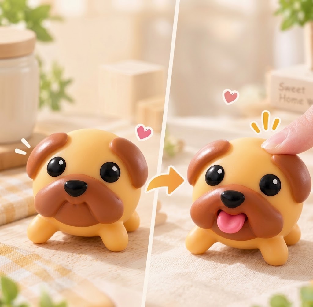 Tongue-Out Puppy Squishy – Squeeze Desk Fidget Toy
