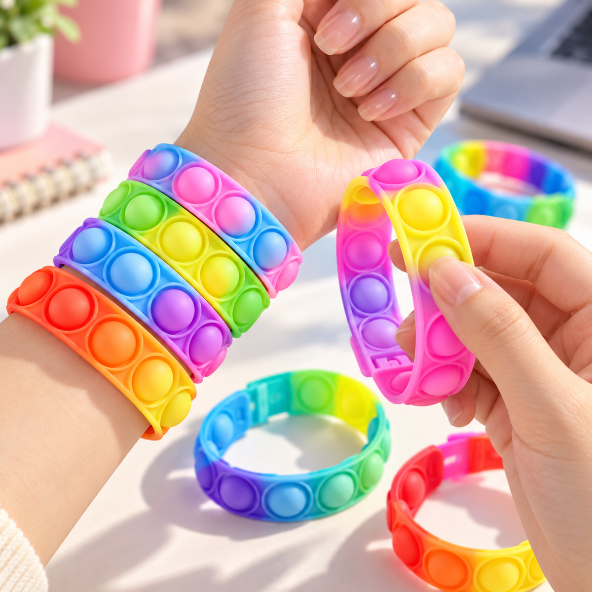 Pop-It Fidget Wristband – Silicone Bubble Bracelet Toy